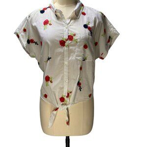 Marc New York L Floral Embroidered Button-Up Tie-Front Shirt Fun Park Picnic Cro
